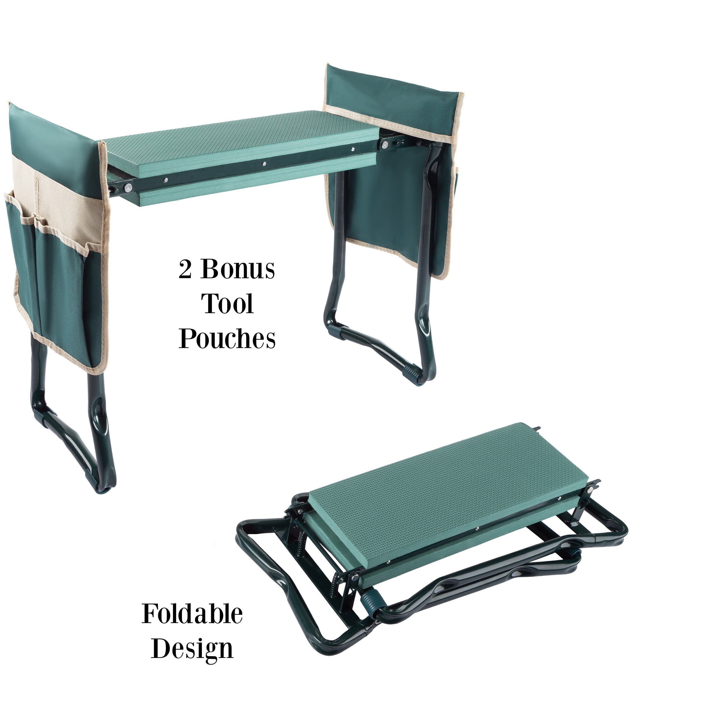 Pure Garden Kneeler Bench – Foldable Stool with 2 Tool Pouches (Green)