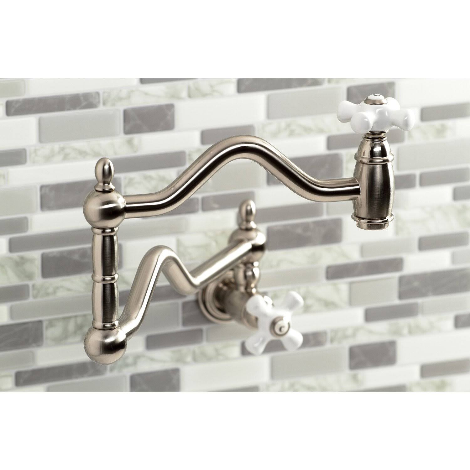 Kingston Brass KS2108PX Heritage Wall Mount Pot Filler Brushed Nickel