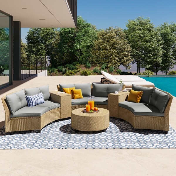 UShaped Rattan HalfMoon Curved Outdoor Sofa 9Pc Set w/Cushions,Gray