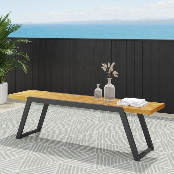 Patio Durable Wood Bench With Iron Frame