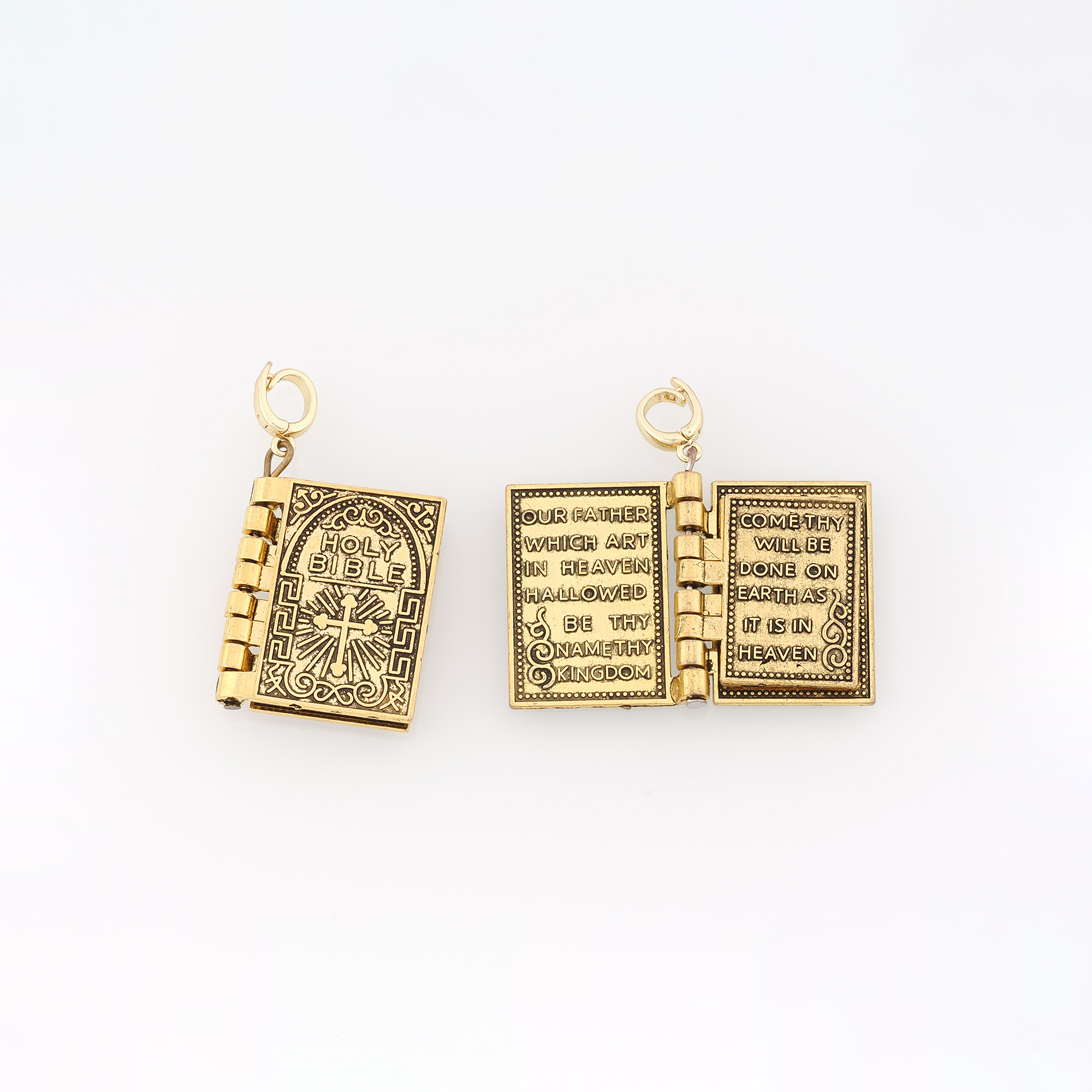 18K Gold Filled Holy Bible Pendant,Religious Charm Earrings Necklace for DIY Jewelry Making Supply