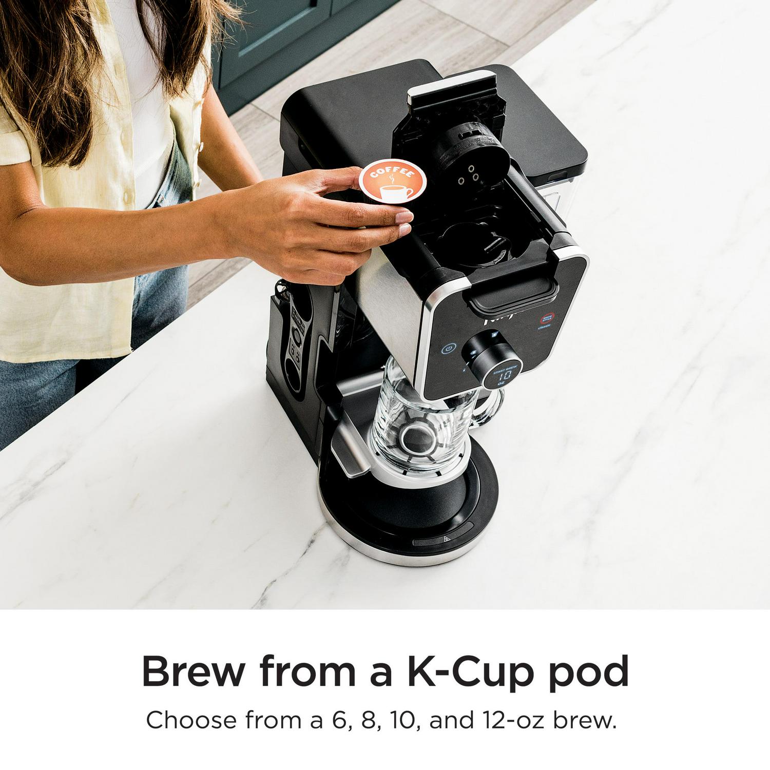 NinjaA DualBrew Specialty Coffee System, Single-Serve, K-Cup Pod Compatible, 12-Cup Drip Coffee Maker, Glass Carafe, CFP300