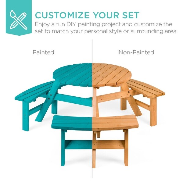 6Person Circular Wooden Picnic Table w/ Umbrella Hole,3 Benches