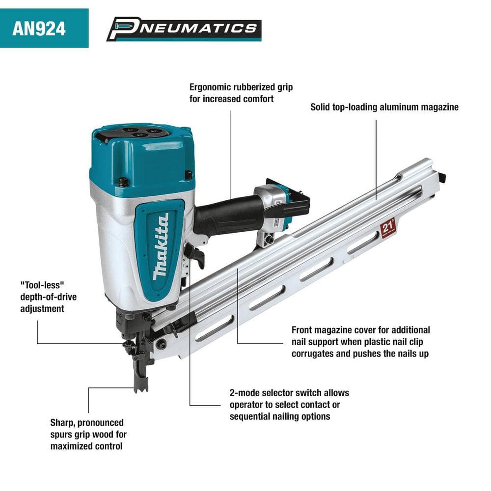 Makita 3-1/2 in. 21-Degree Pneumatic Full Round Head Framing Nailer AN924