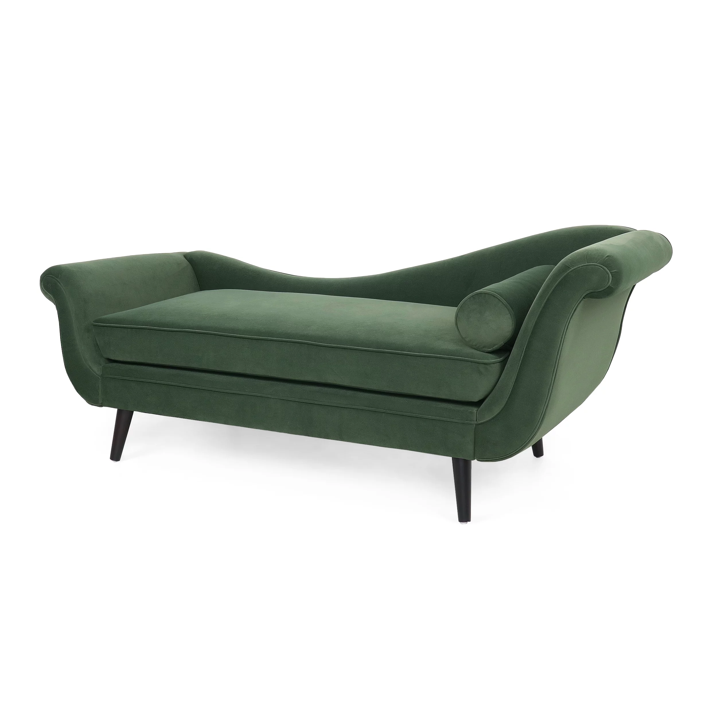 Noble House Xane Indoor Fabric Chaise Lounge With Bolster Pillow, Sage Green