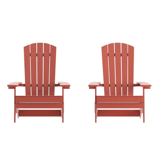 Set of 2 AllWeather Modern Wide Slat Back Poly Resin Adirondack Chairs