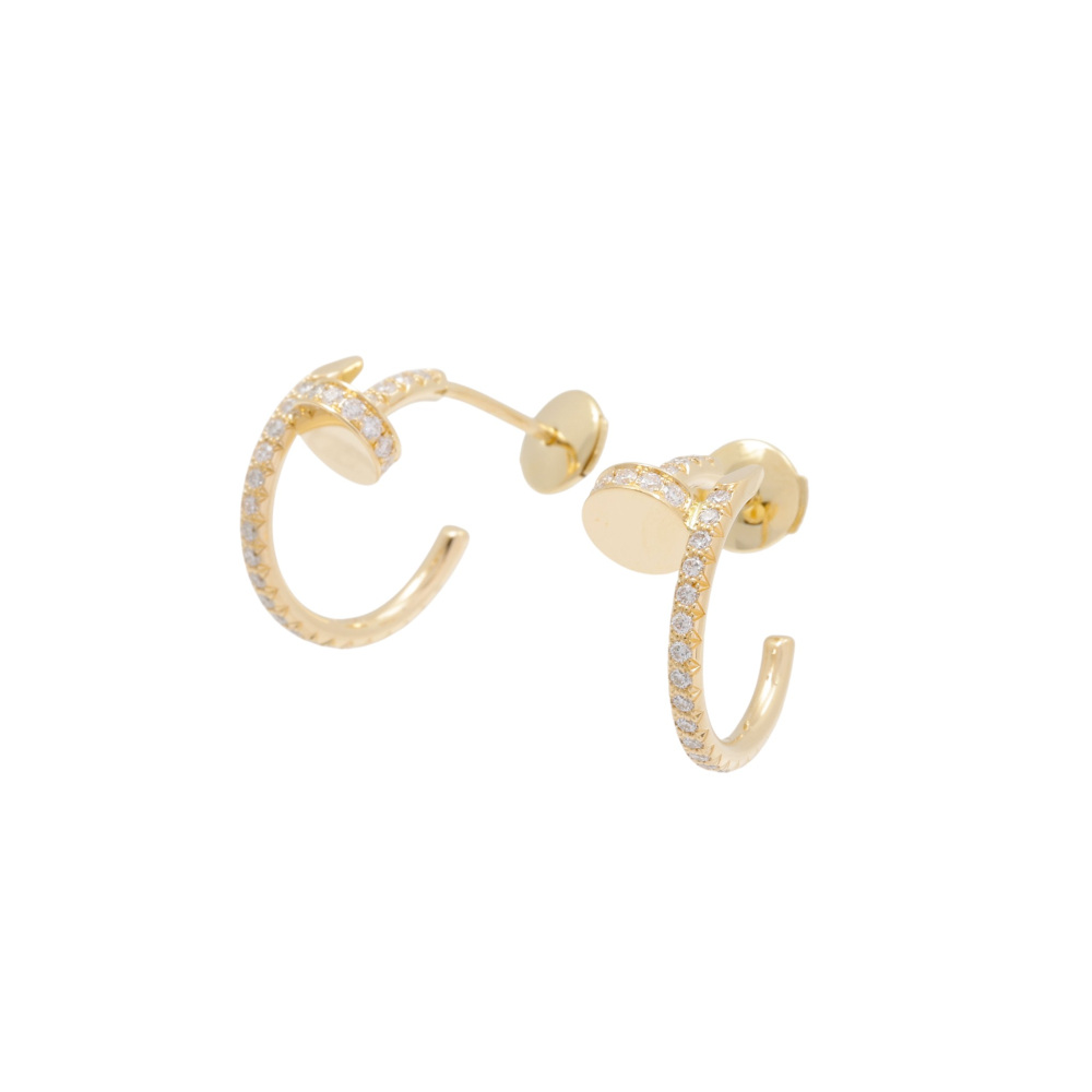 Cartier Juste un Clou Hoop Earrings Pave 18K Yellow Gold B8301430