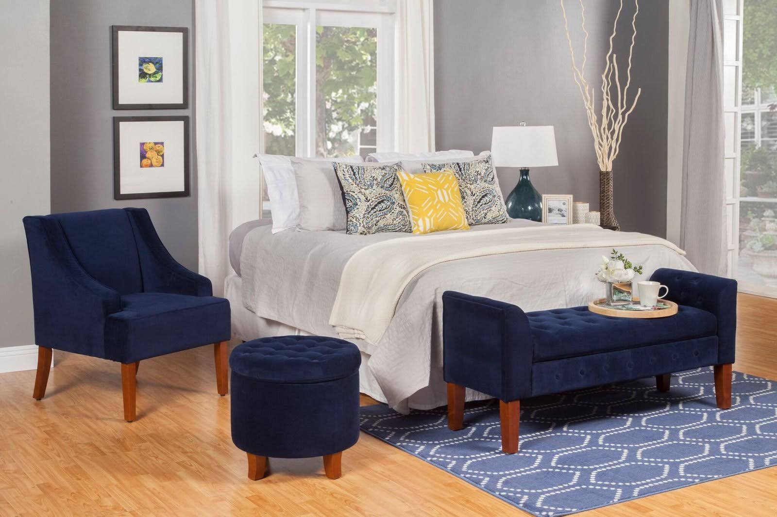 HomePop Velvet Swoop Arm Accent Chair, Navy