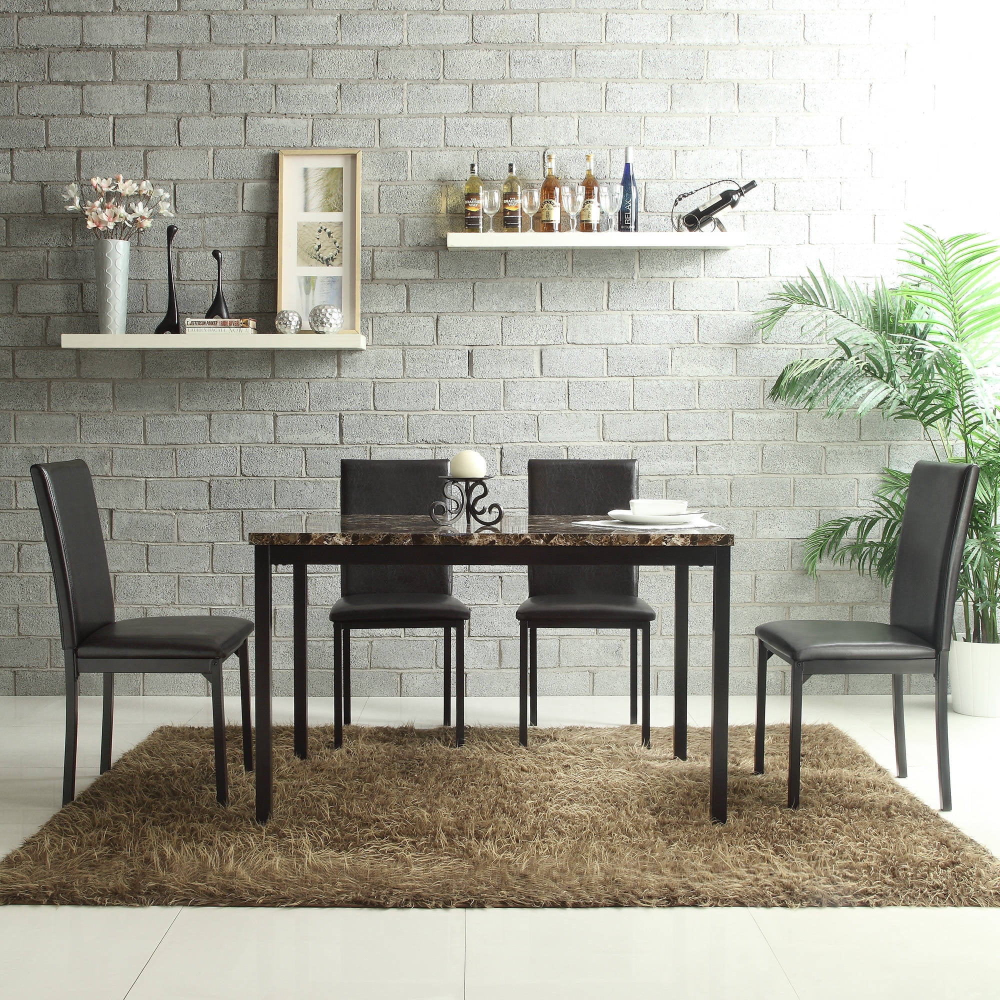 Weston Home Declan Black Metal Frame Upholstered Black Faux Leather Dining Chair, Set of 4