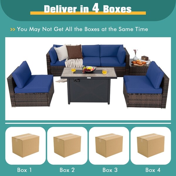 Gymax 7PCS Patio Rattan Furniture Set Fire Pit Table Cover Cushion