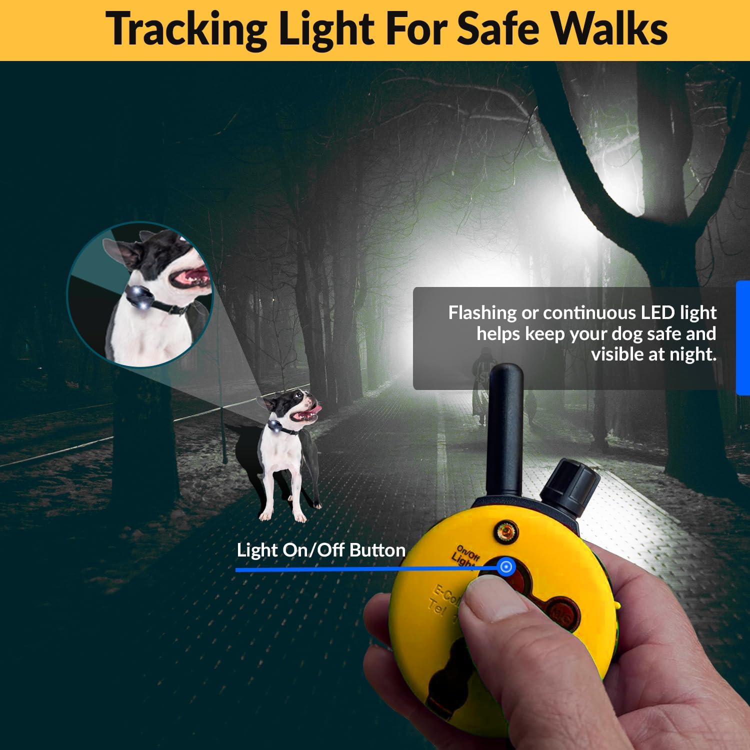 Humane Dog Training Collar with Remote, Features 100 Levels of Safe Stimulation, Tapping Sensation, Night Light, Waterproof, Rechargeable, 1 Mile 1 Dog, Black