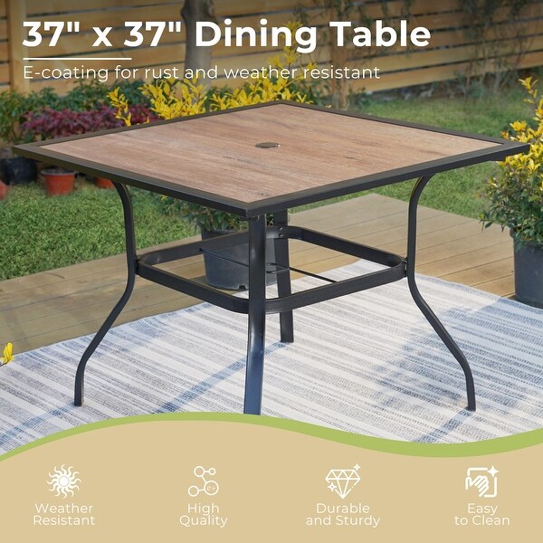 MAISON ARTS 5piece Patio Dining Set,4 Rattan Chairs with Cushion and 1 Table with Umbrella Hole