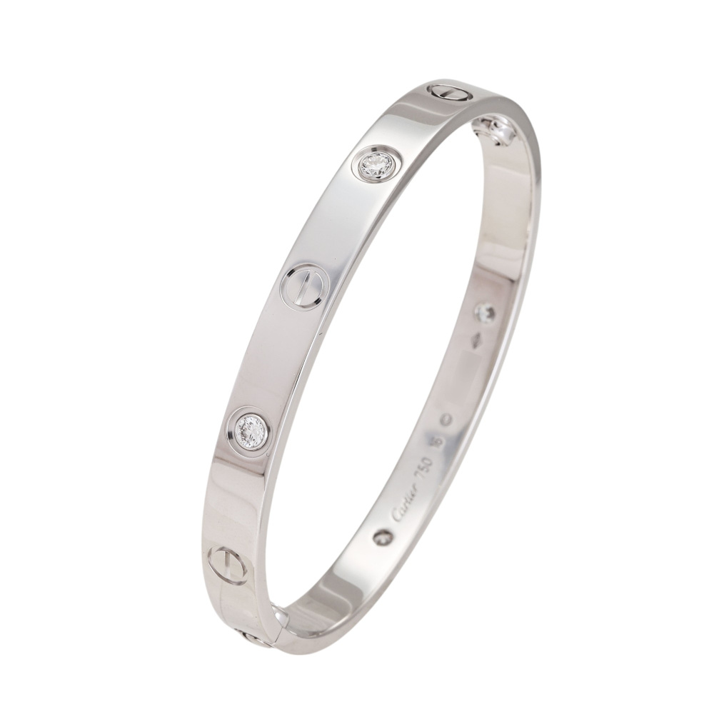 Cartier Love Half Diamond 4P Classic Model Bracelet 18K White Gold B6070100