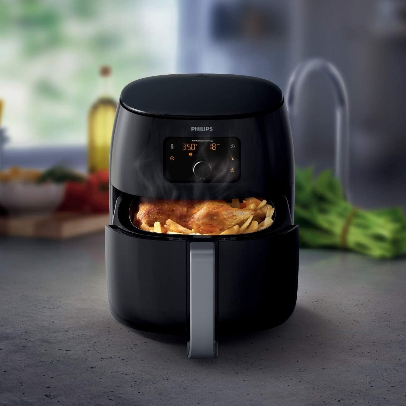 7QT 5-in-1 Electric Air Fryer, Fat Removal Tech, Rapid Air Circulation, Digital Touch Display, Keep Warm Mode, Black