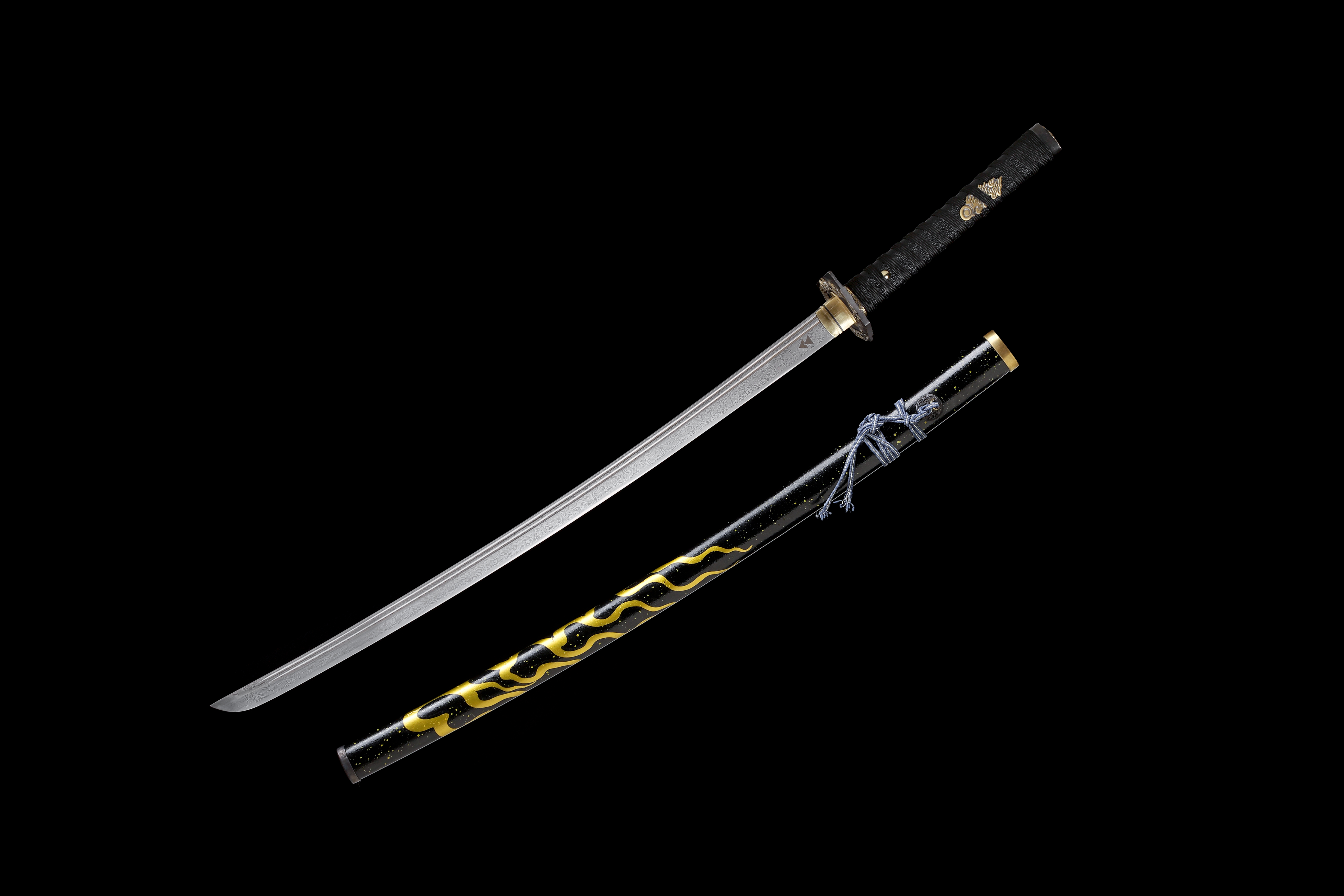 Ghost of Tsushima Inspired Katana Damascus Midnight Fireworks Full Tang