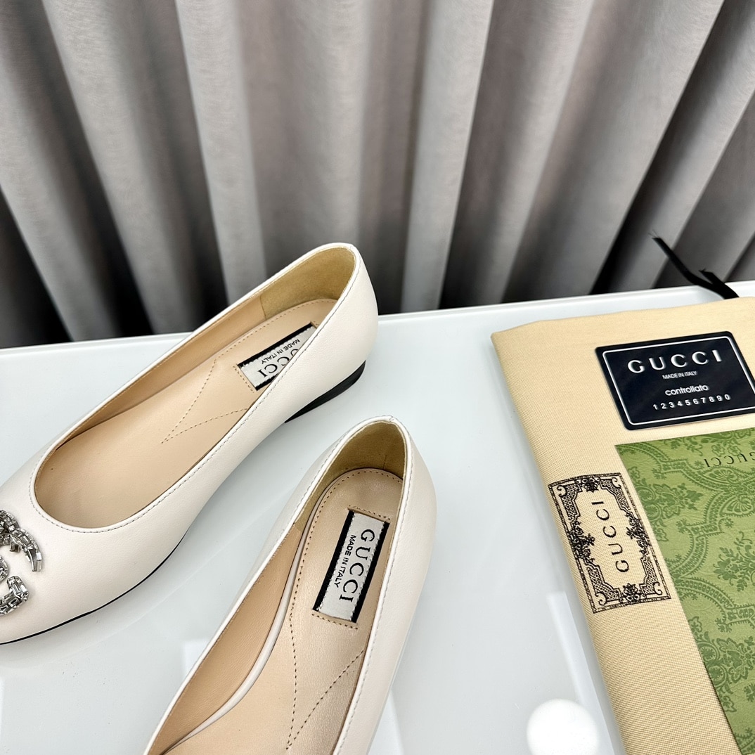 Gucci Crystal Gg Women’S Ballet Flat White