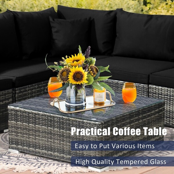 7PCS Patio Rattan Furniture Set Sectional Sofa Garden Cushion
