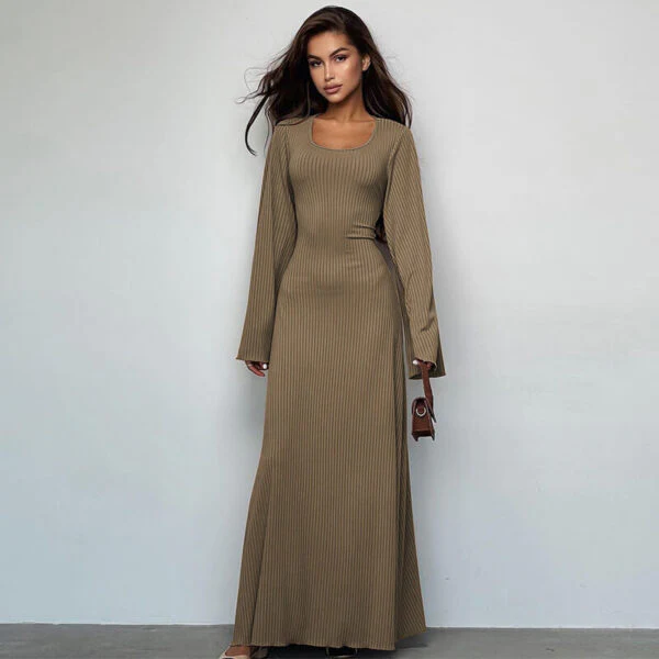 Ribbed Knit Maxi Dress with Tie BackClistos