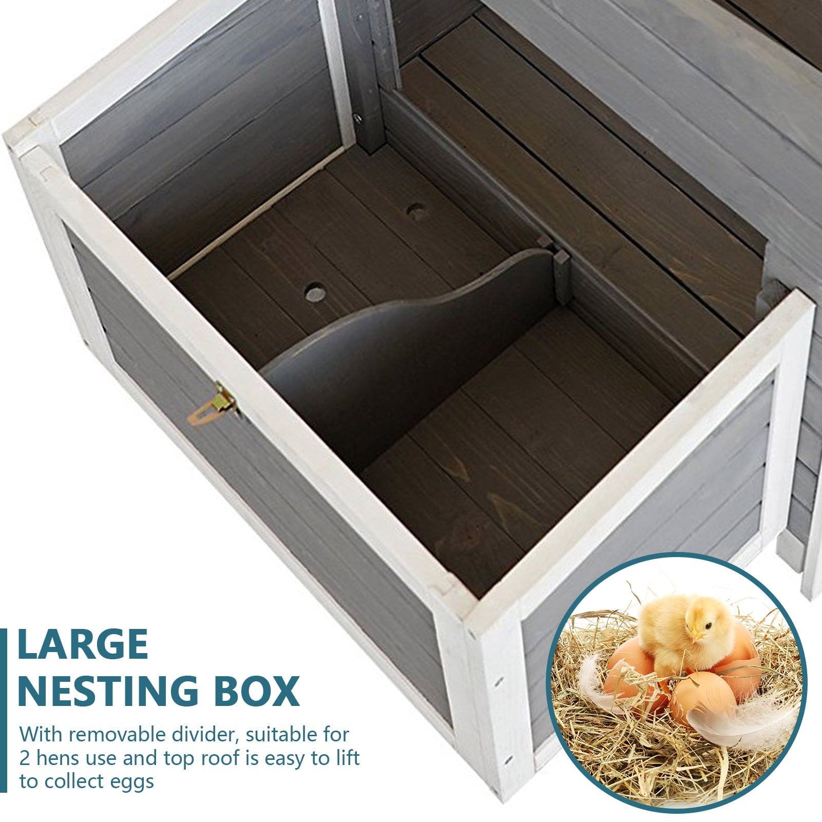 Petsfit Wooden Chicken Coop with Nesting Box,Weatherproof Poultry Cage, Rabbit Hutch Gray