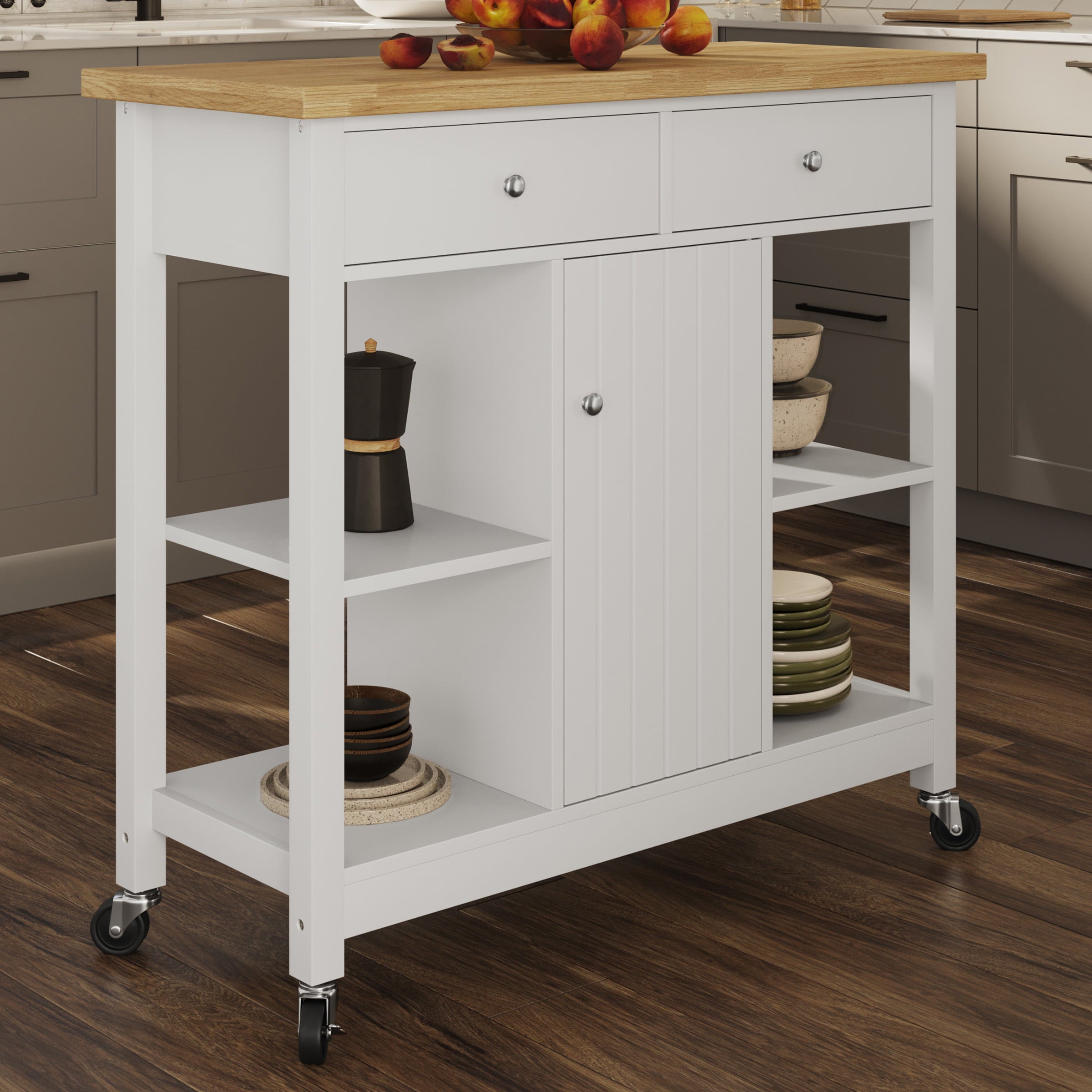 Lavish Home Kitchen Island Rolling Cart with Drawers and Casters, White