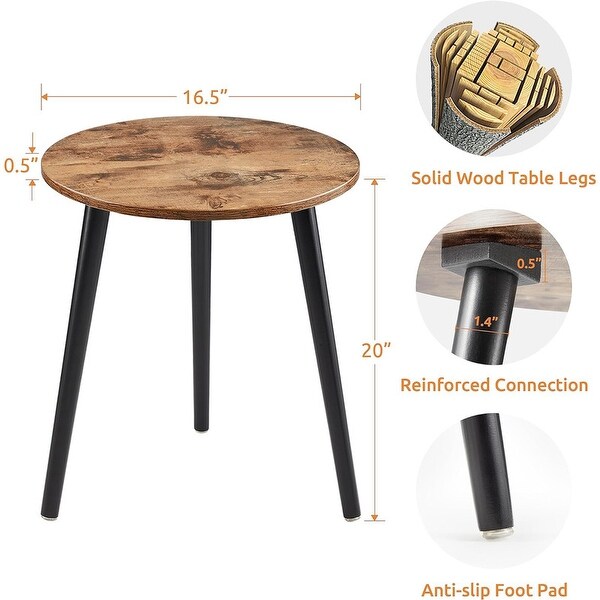 Small Round Side Table Nightstand End Table,16.5 x 20 In,Rustic Brown