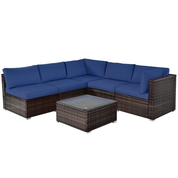 Costway 6PCS Patio Rattan Furniture Set Cushioned Sofa Coffee Table