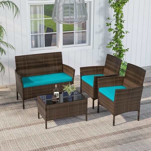 Costway 4 PCS Patio Furniture Set with Washable Cushions and Tempered