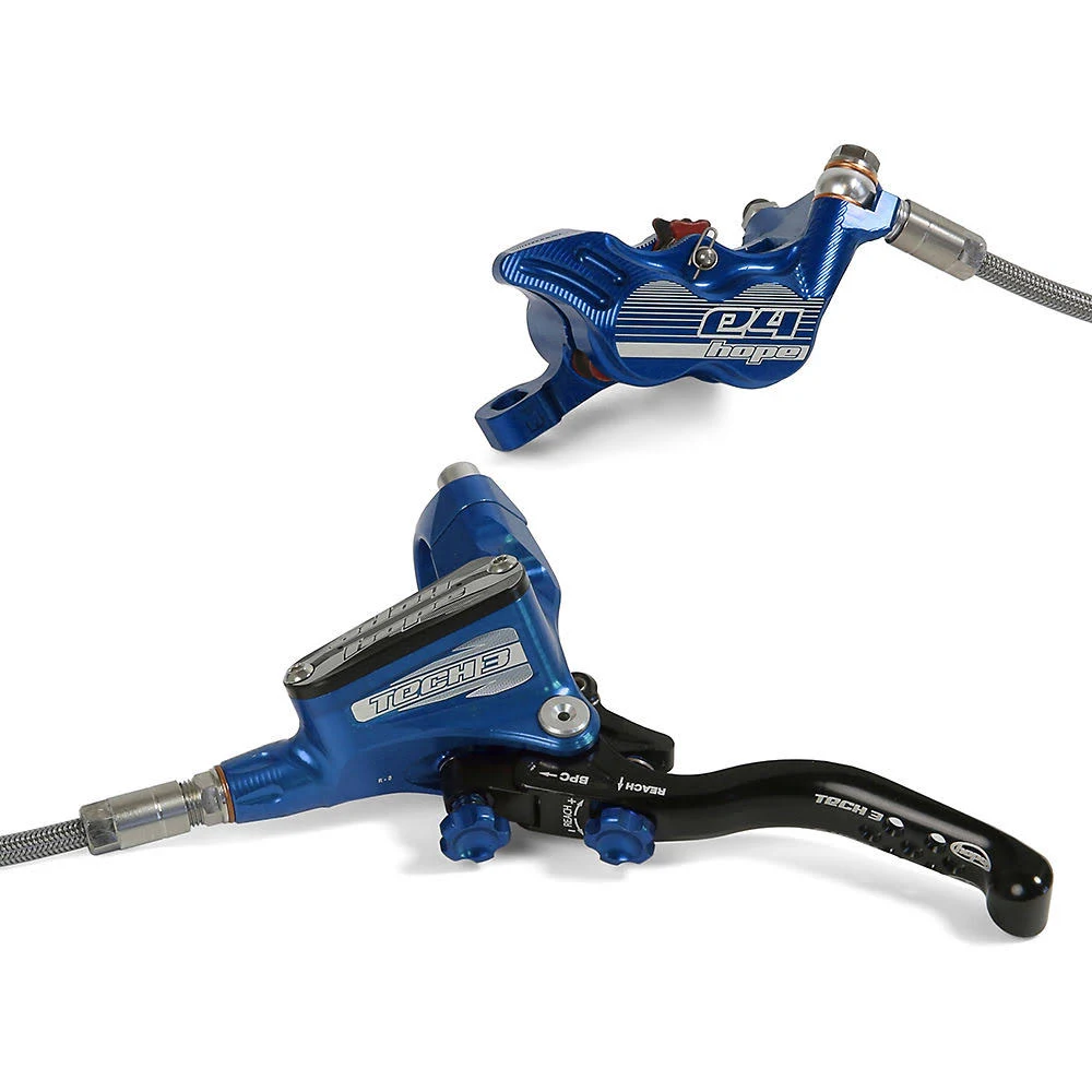 Hope Tech 3 E4 Rear - No Rotor - Braided - Blue L/H