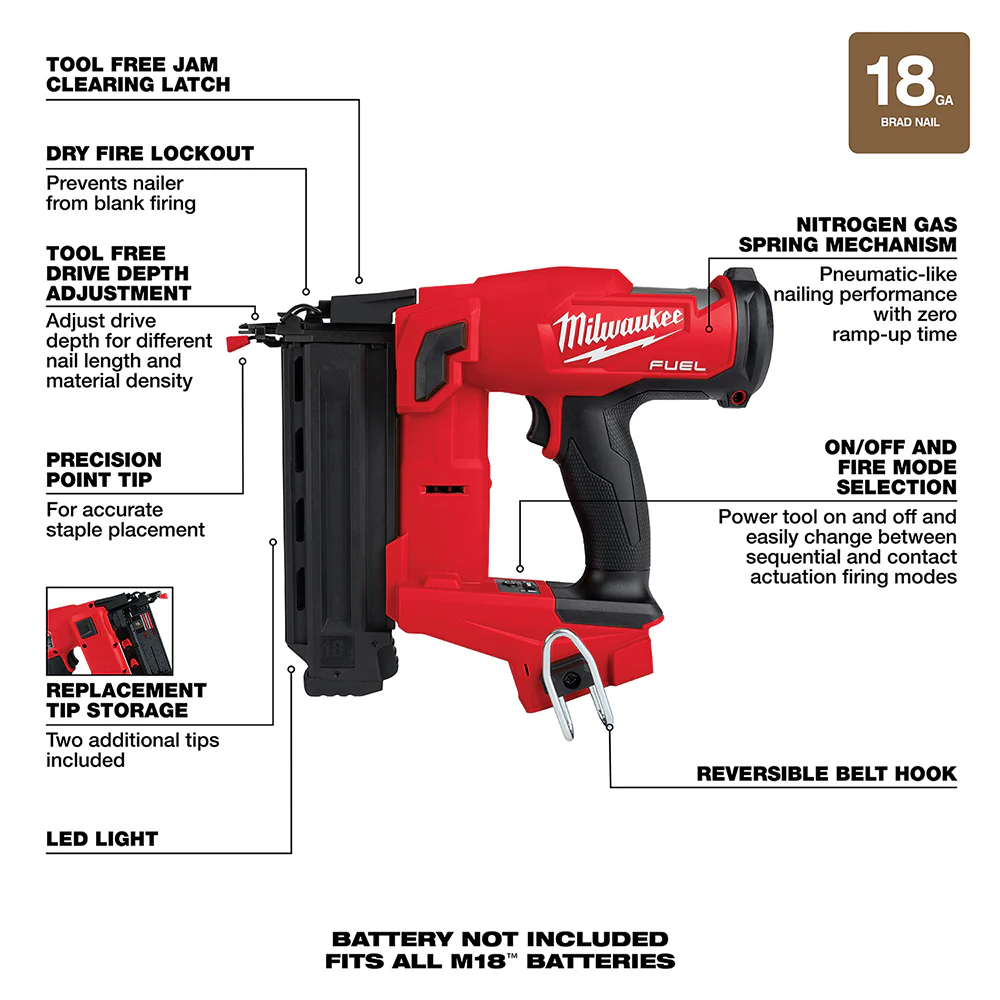 2026 Milwaukee 2746-20 M18 FUEL 18V 18 Gauge Brad Nailer - Bare Tool