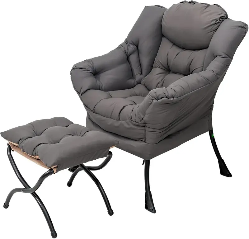 Welnow Modern Lazy Chair with Ottoman – Compact Accent Armchair Featuring Side Pocket and Footrest