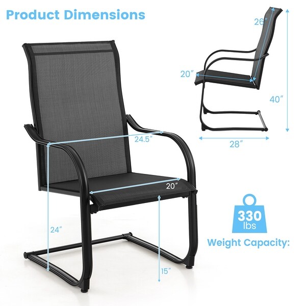 2PCS CSpring Motion Patio Dining Chairs All Weather Black/Grey