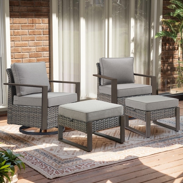 Patio Bistro Set with Rocking Chairs with Ottomans