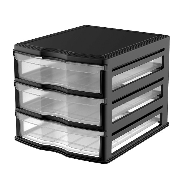 Life Story 3 Drawer Stackable Shelf Organizer Plastic Storage Drawers For Bathroom Storage Make Up Or Pantry Organization Black