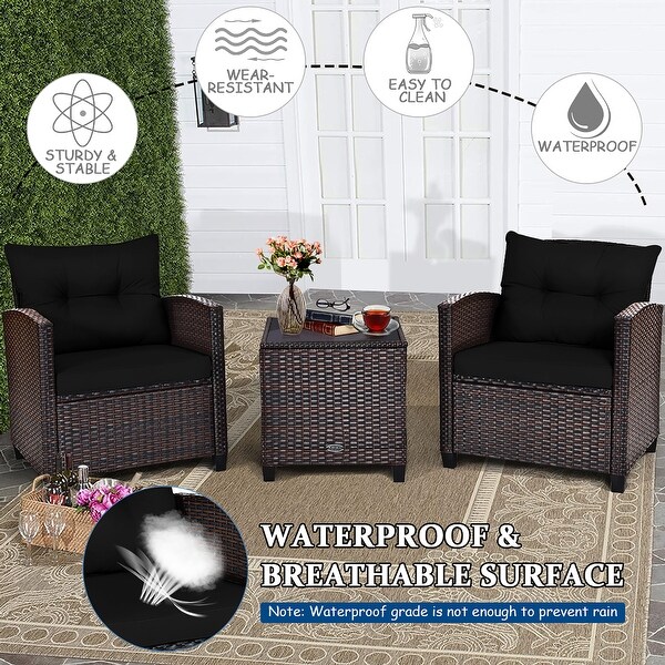 Costway 3PCS Patio Rattan Furniture Set Cushioned Conversation Set