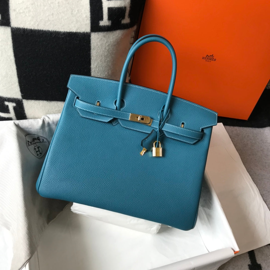Hermes Birkin 35Cm Blue Togo Leather Gold Hardware