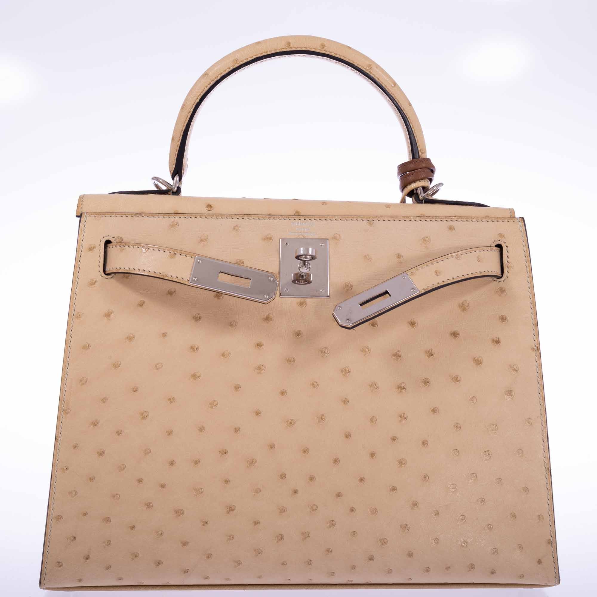 Hermès Kelly 28 Sellier Parchemin Ostrich Palladium Hardware