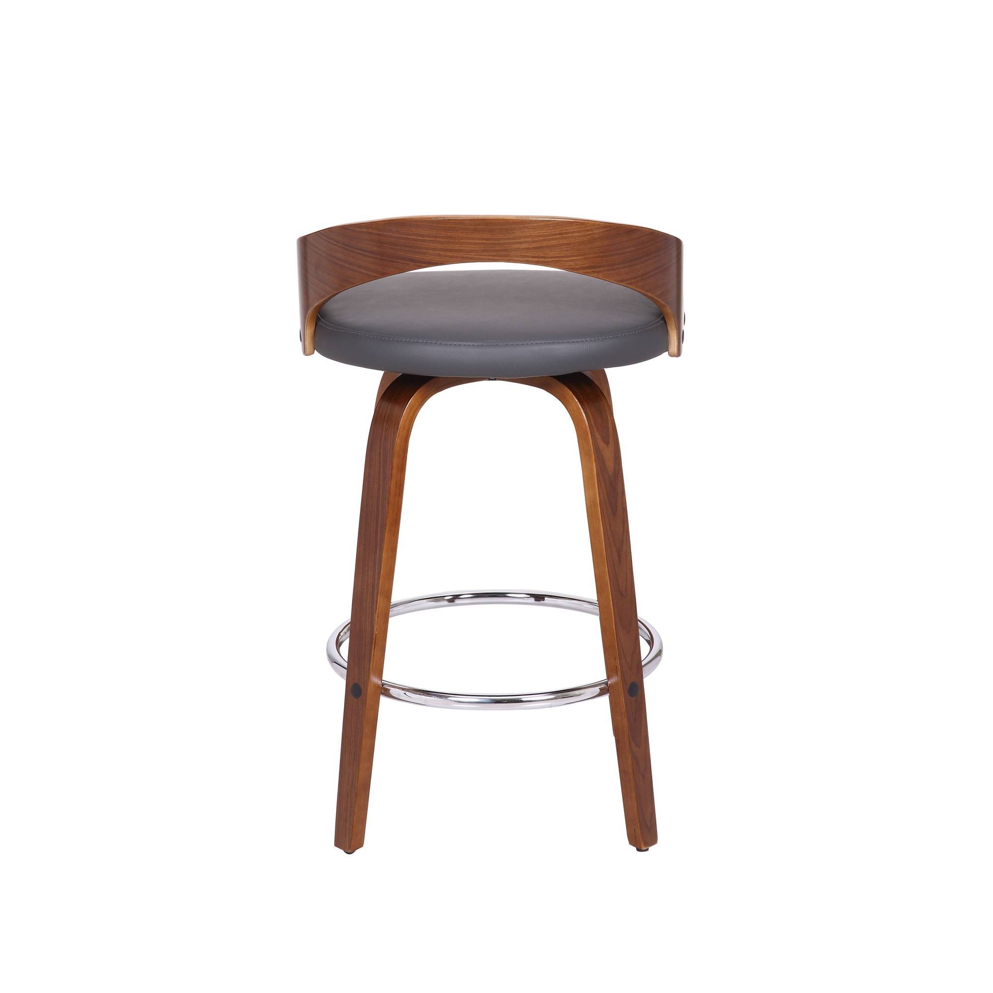 Armen Living Sonia 26x22 Counter Height Barstool in Walnut Wood Finish with Gray Faux Leather