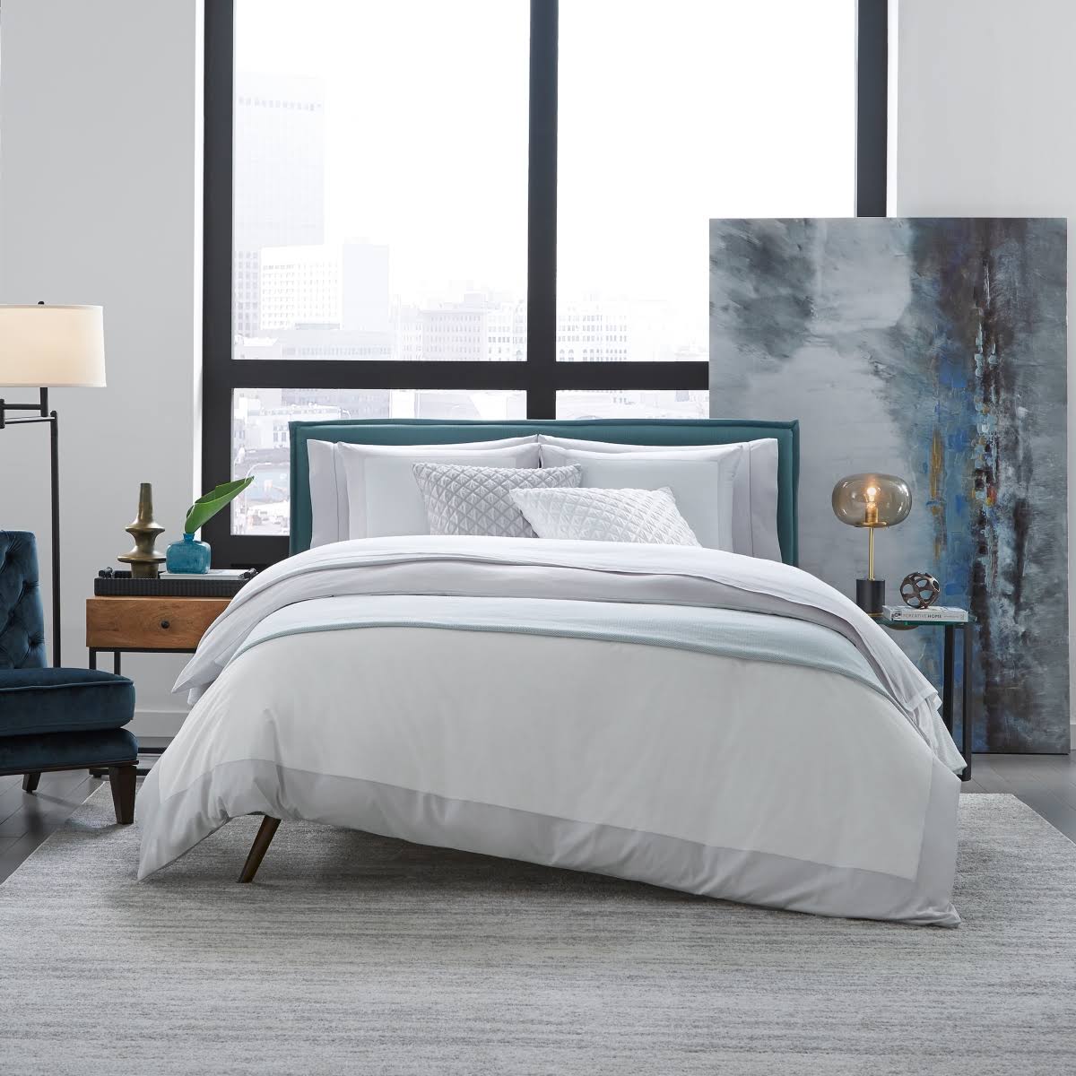 Sferra Casida Standard Sham - White/Poolside