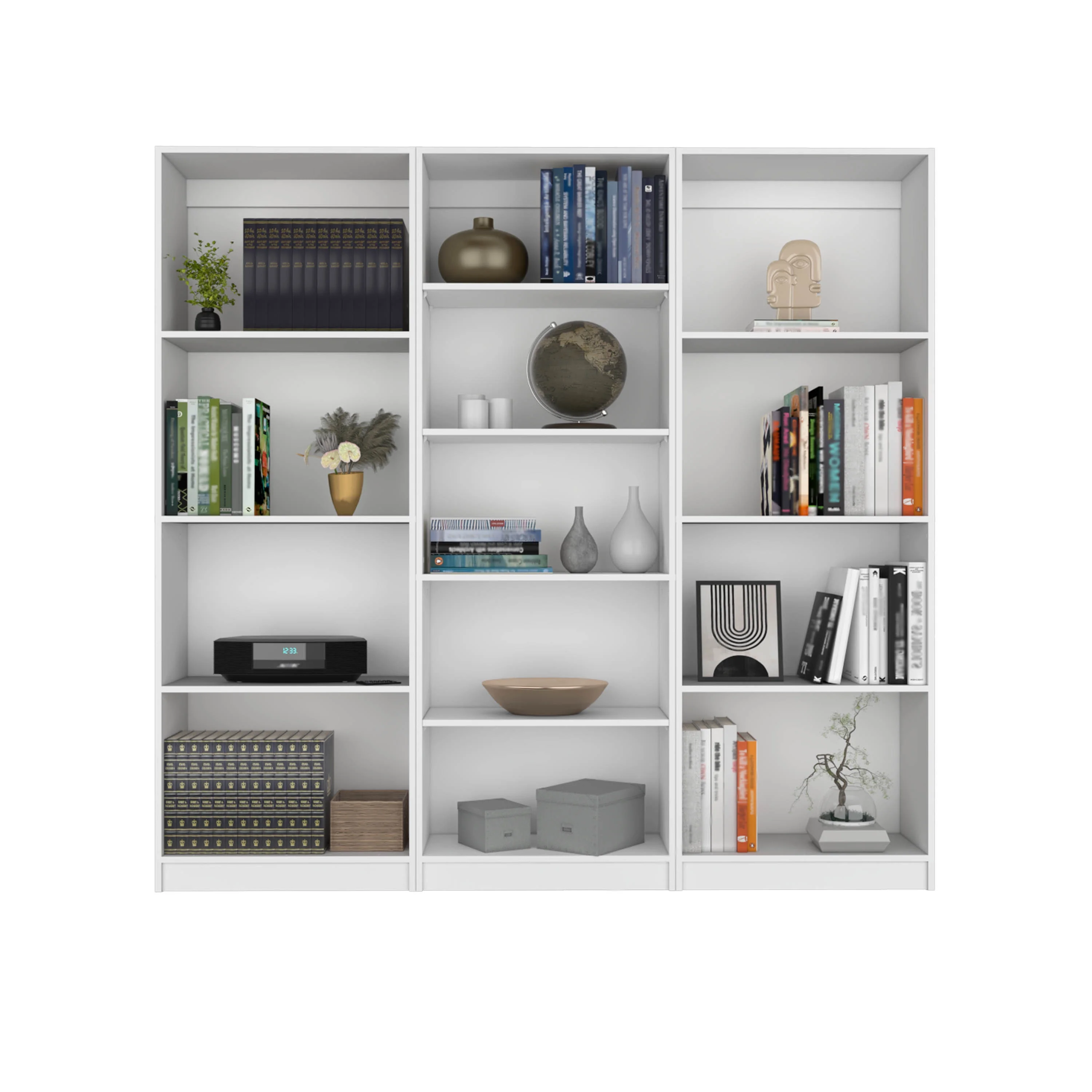 CoSoTower 3 Piece Living Room Set with 3 Bookcases, Matt Gray/ White