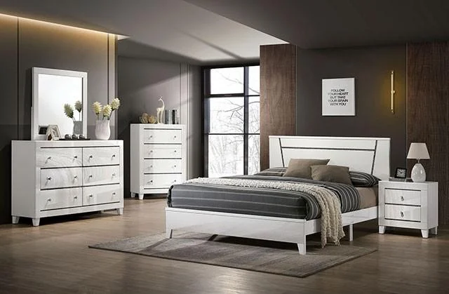 Contemporary White Solid Wood King Bedroom Set 5pcs FOA FOA7038WH Magdeburg