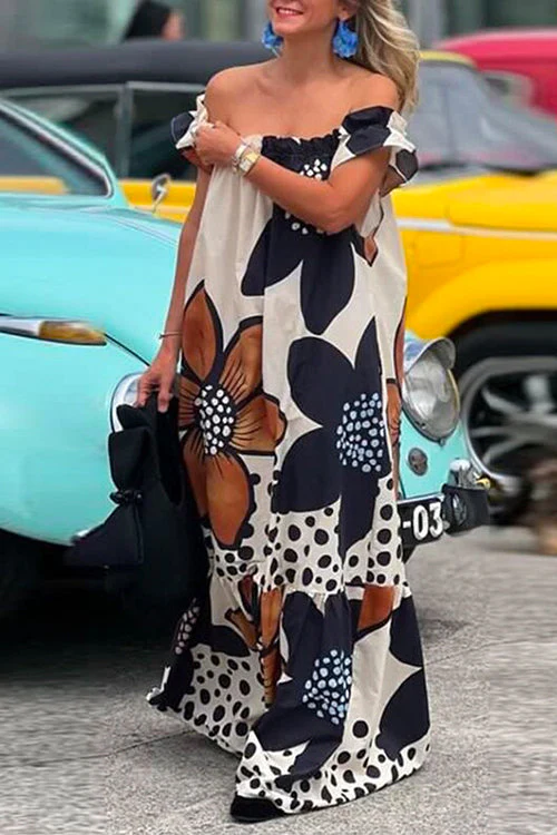 Off Shoulder Ruffle Maxi DressClistos