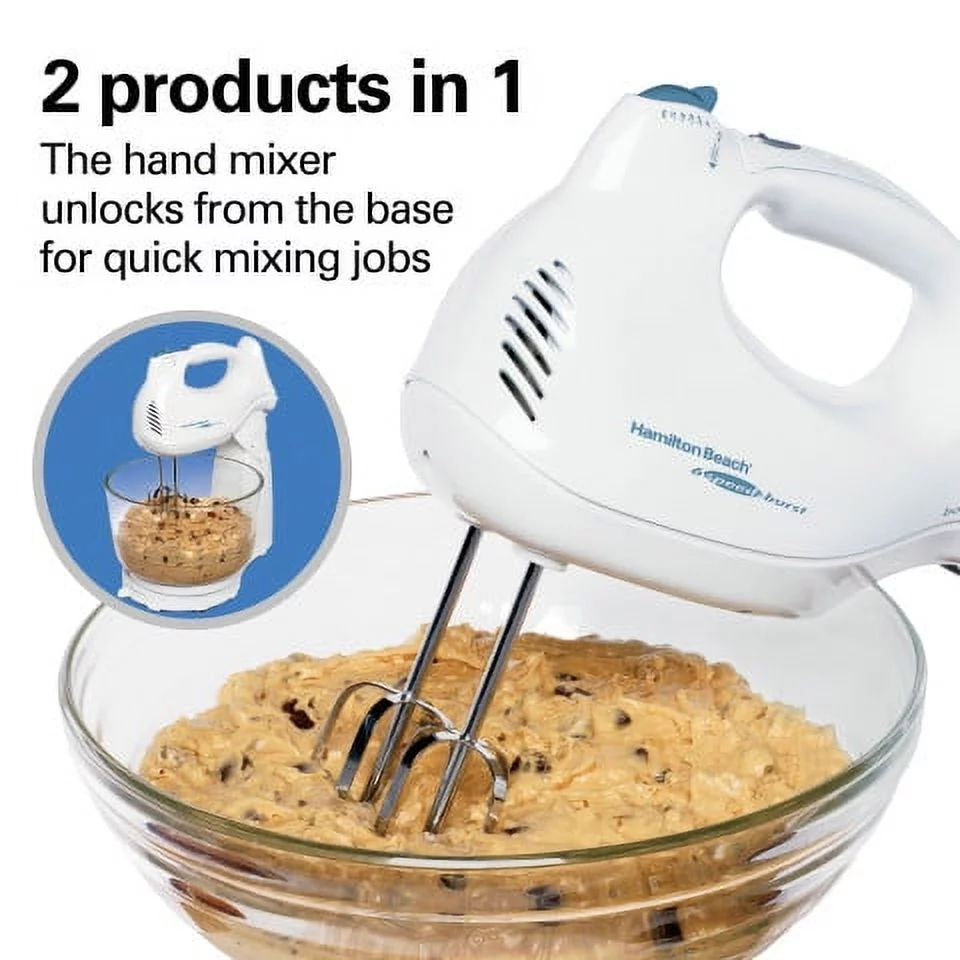 Hamilton Beach Power Deluxe 6 Speed Stand Mixer, 6 Speeds, White, 64695N