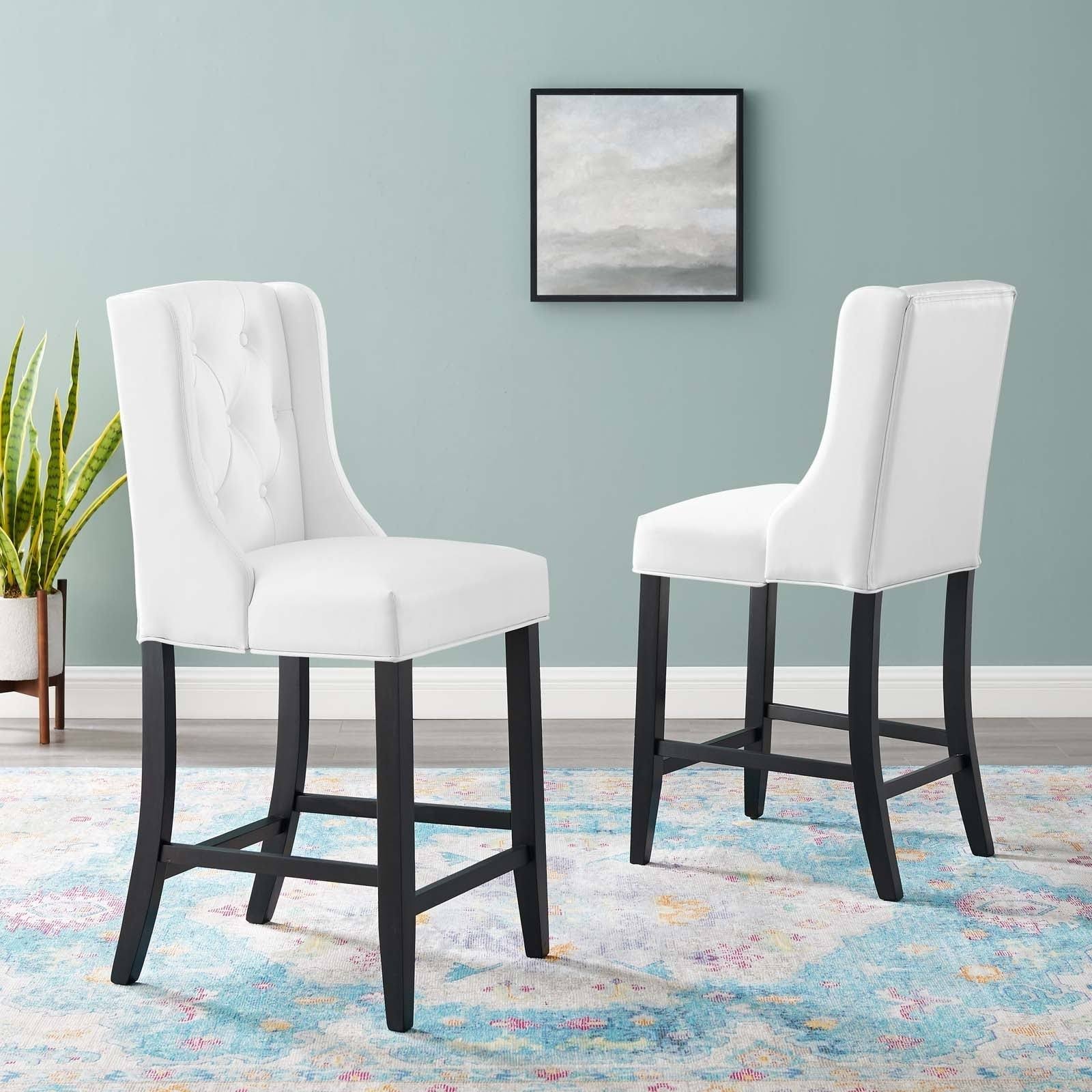 Modway Baronet Counter Bar Stool Faux Leather Set of 2 - White