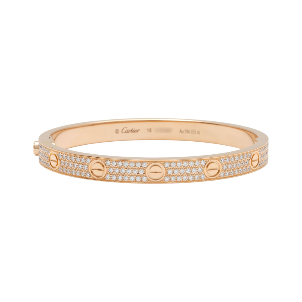 Cartier Love Classic Model Pave Diamond Bracelet 18K Rose Gold N6036900