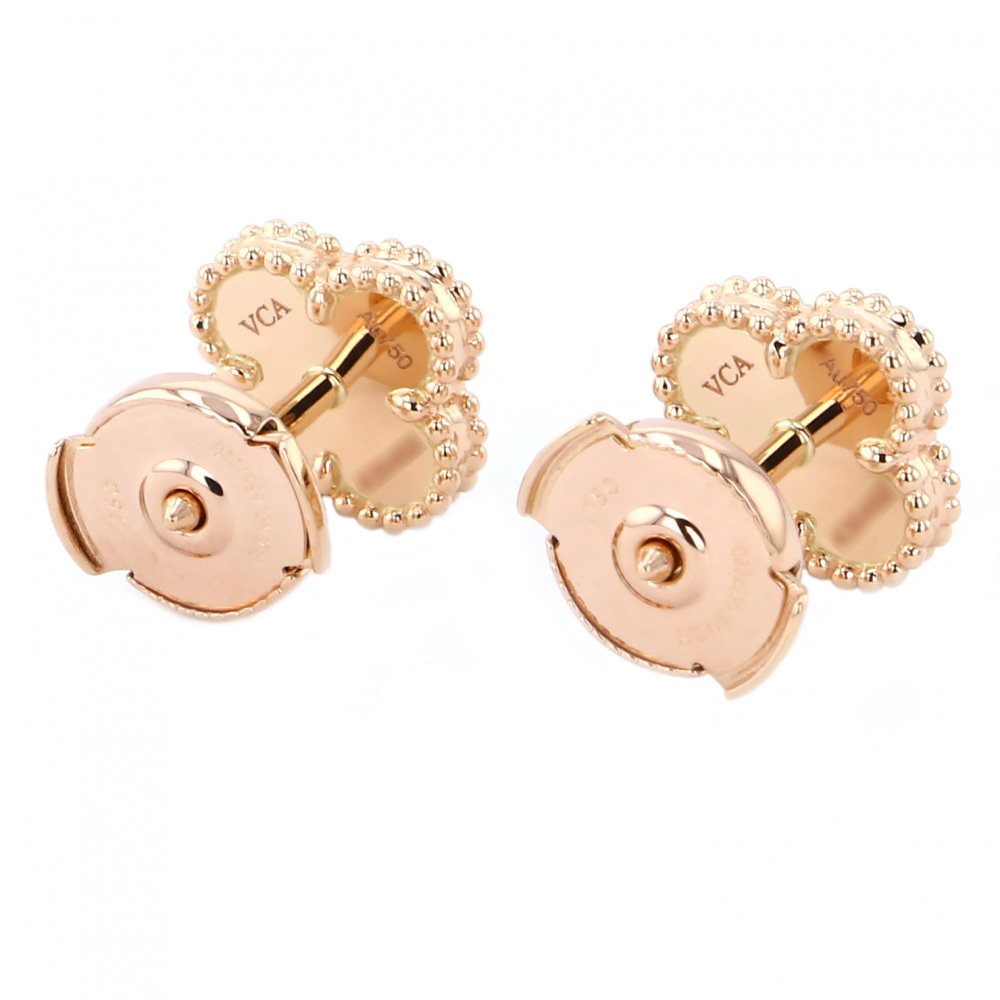 Van Cleef & Arpels Sweet Alhambra Carnelian Earrings 18K Rose Gold