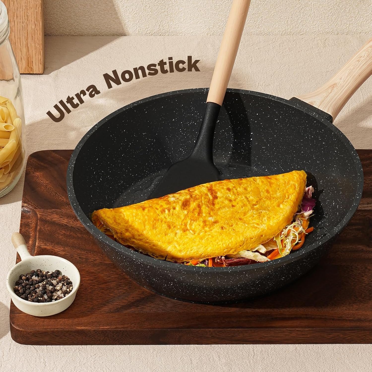 13-Piece Black Granite Nonstick Cookware Set PFAS-Free Induction All Stovetop Compatible