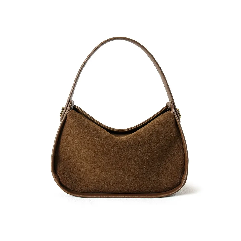 Modern Soft Curves Suede Half-Moon Shoulder Bag