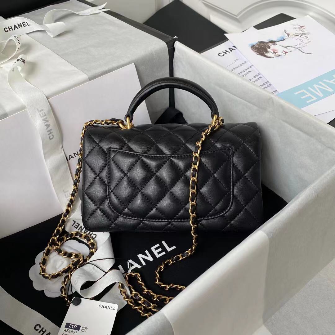 Chanel Mini Flap Bag With Top Handle Black 20Cm As2431