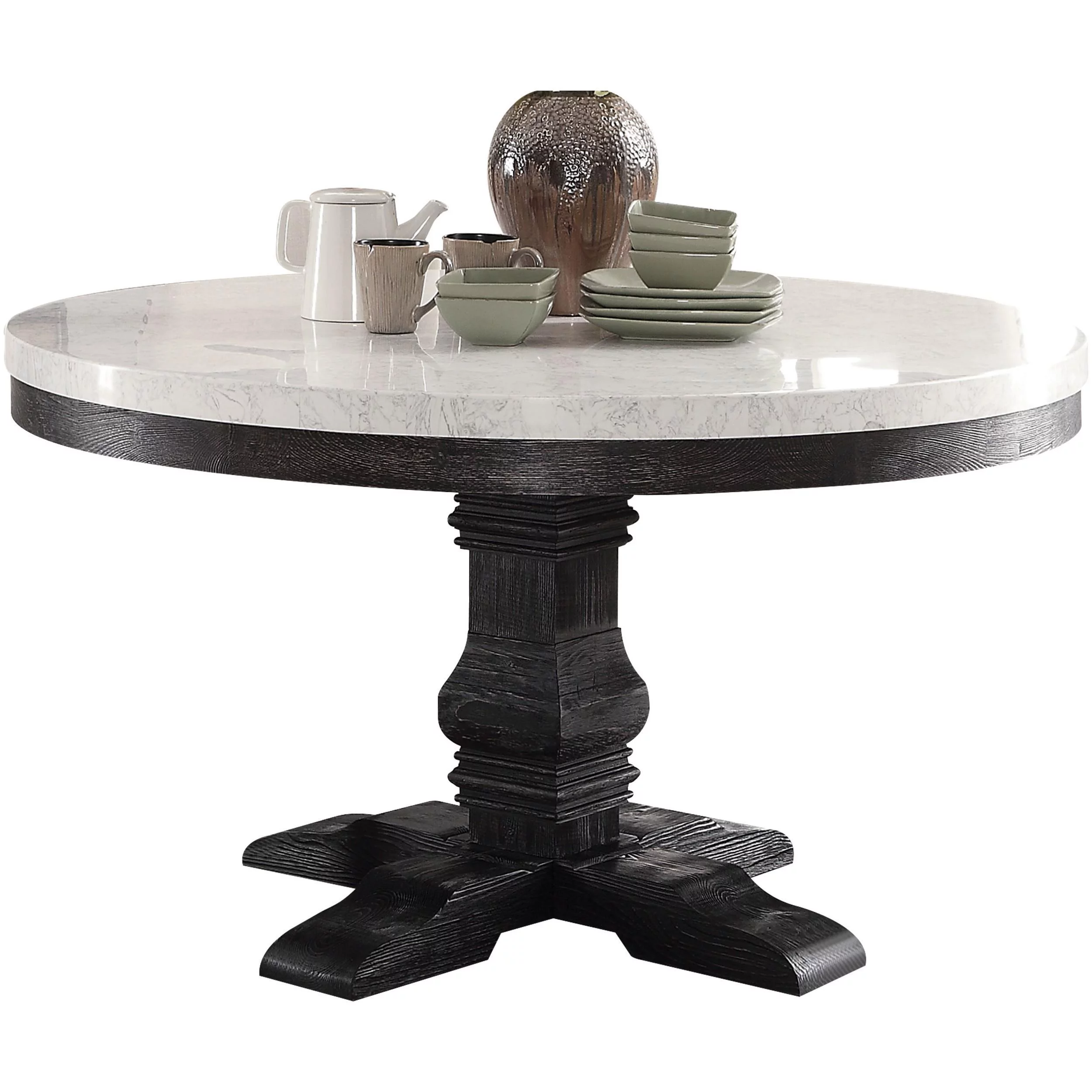 White Marble & Salvage Dark Oak Dining Table + 4x Chairs by Acme Nolan 72845-5pc