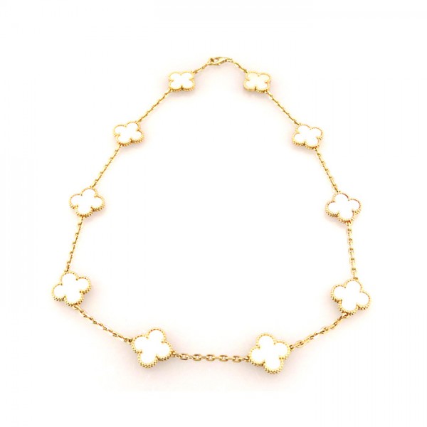 Van Cleef & Arpels Vintage Alhambra Necklace 10 Motifs 18K Yellow Gold Shell